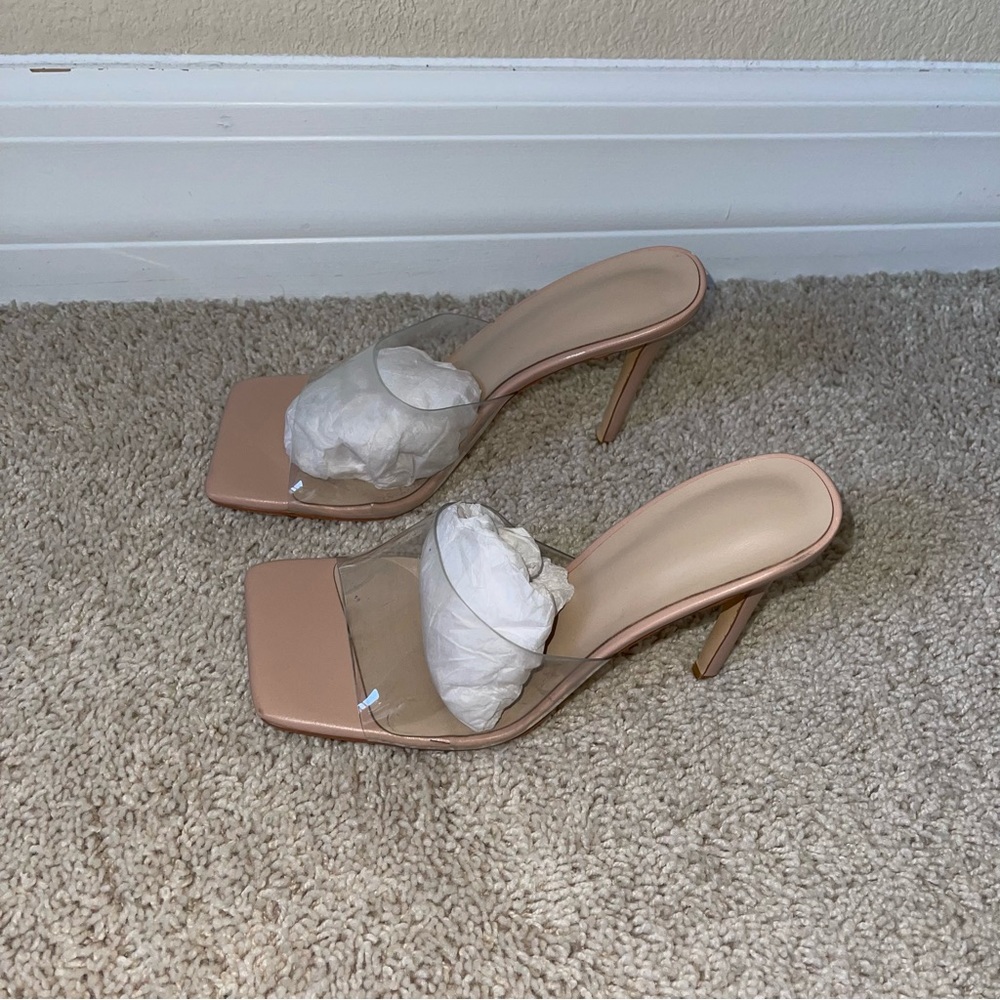 NWOT Richealnana Women’s Clear Square Toe Sandals Stiletto Heels Slip On